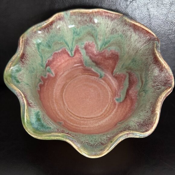 Browns Pottery Hand Made Wavy Rim Earthy Colors Medium Bowl San Antiano TX 2009 - Picture 2 of 5